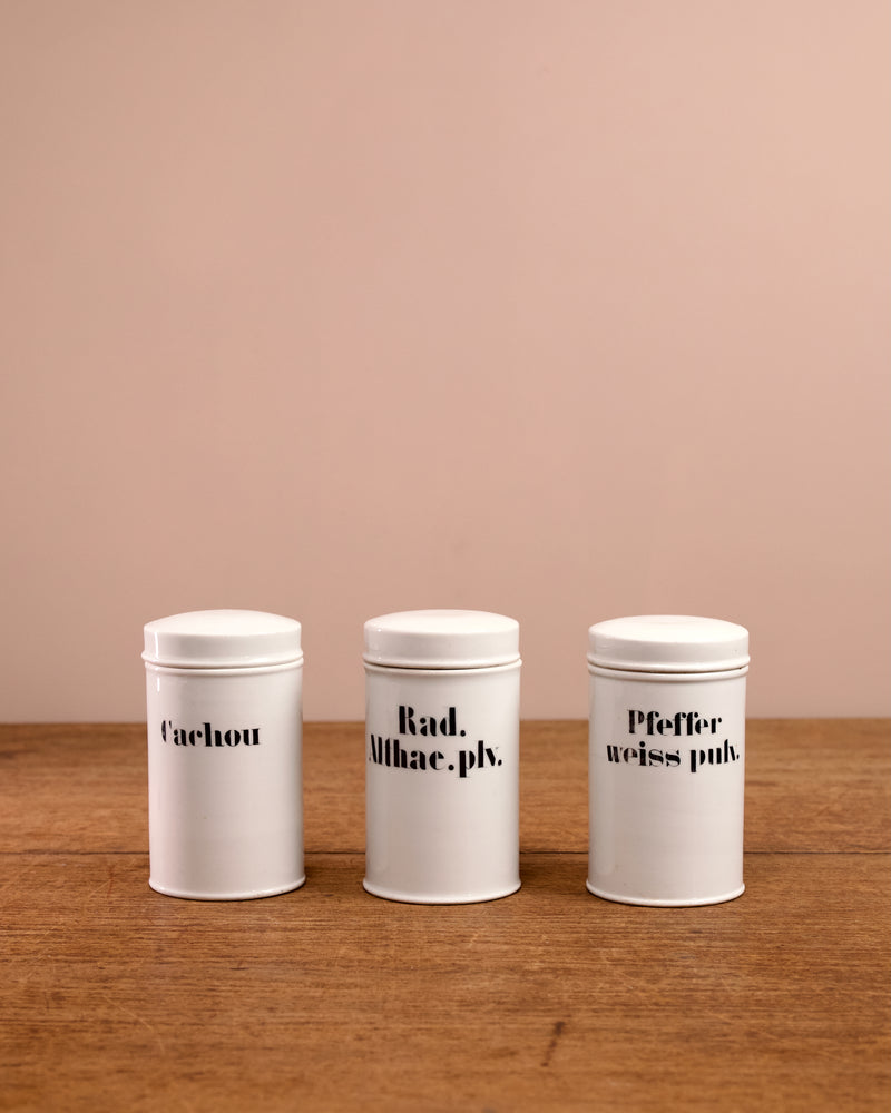 FOUND | Porcelain Apothecary Cannisters
