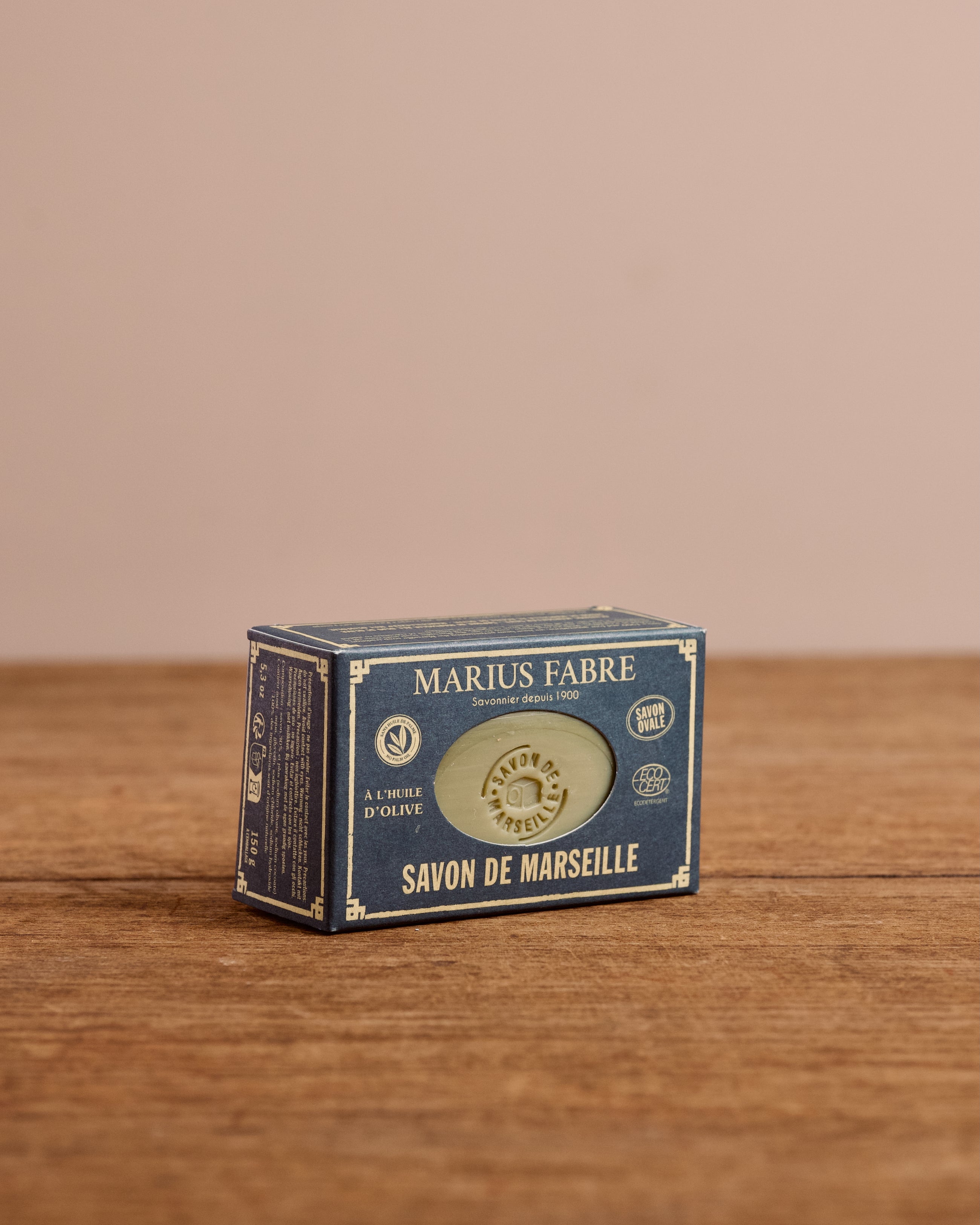 Marius Fabre Savon de Marseille soap on a wooden surface